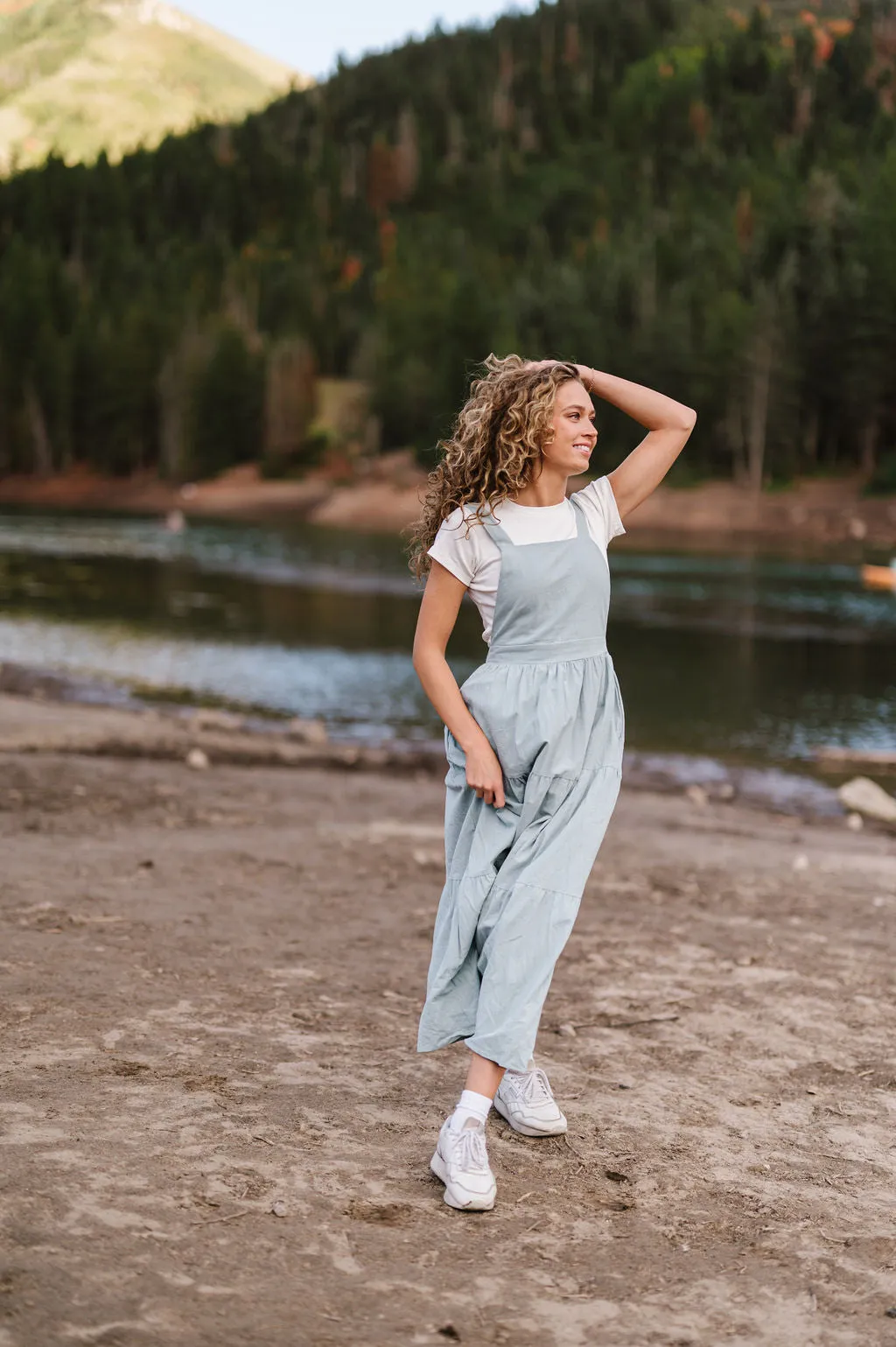 Overall Dress in Dusty Blue