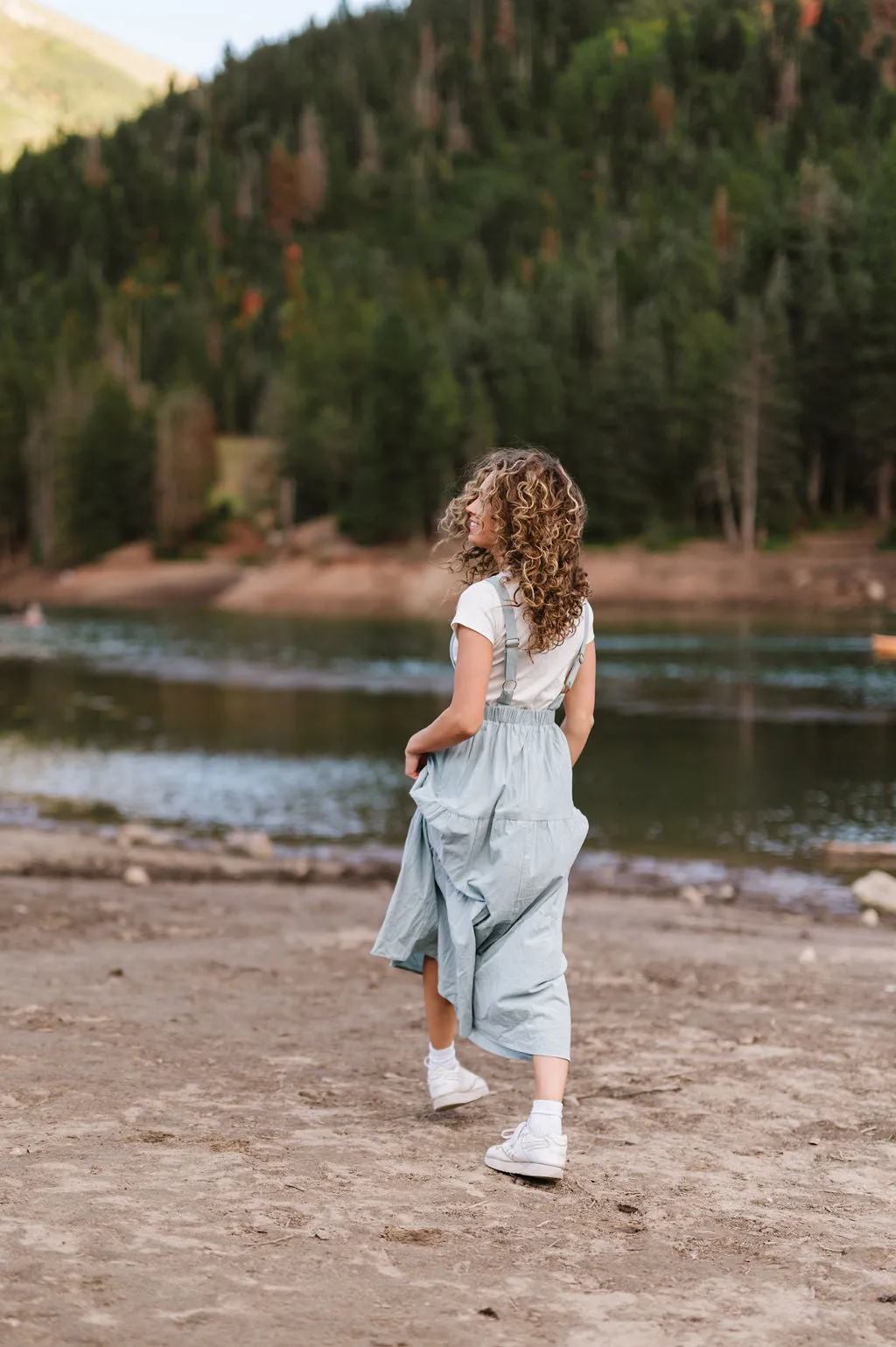 Overall Dress in Dusty Blue