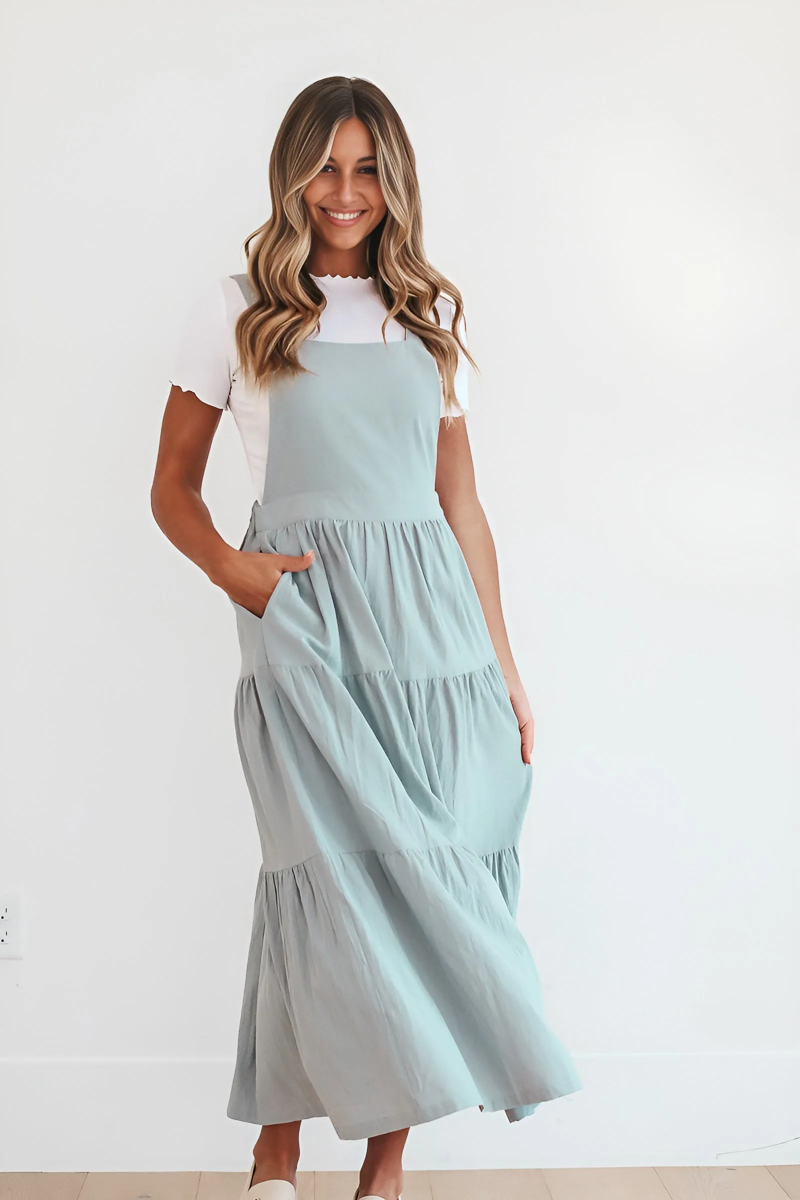 Overall Dress in Dusty Blue