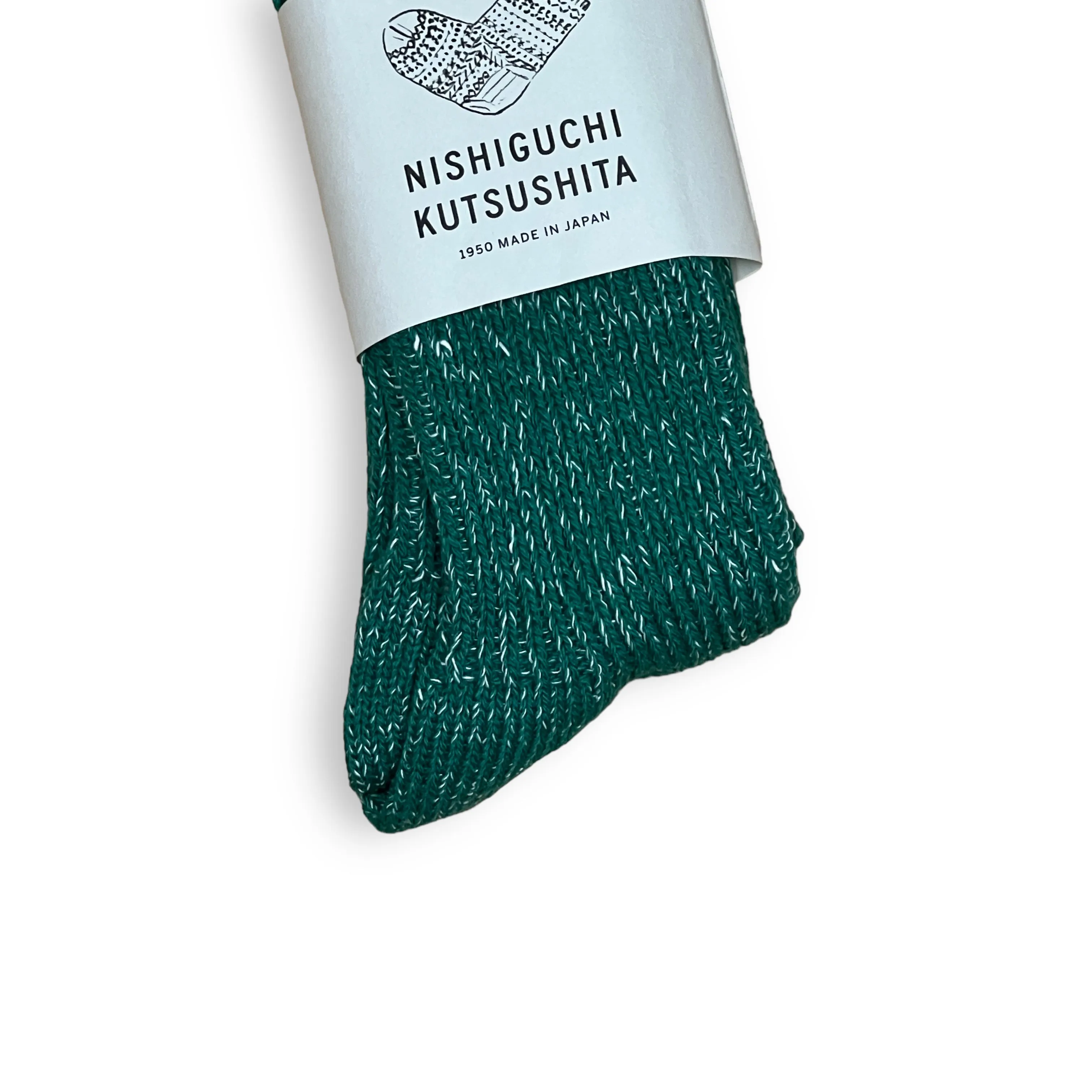 Hemp Cotton Ribbed Socks in Park Green by NISHIGUCHI KUTSUSHITA