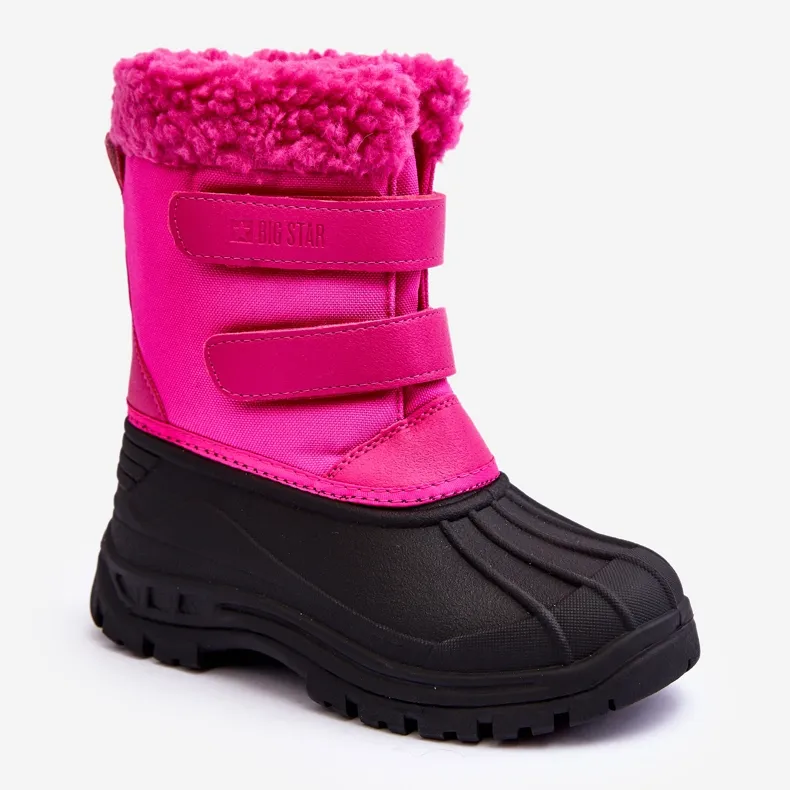 Pink Big Star Fuchsia Kids Velcro Snow Boots