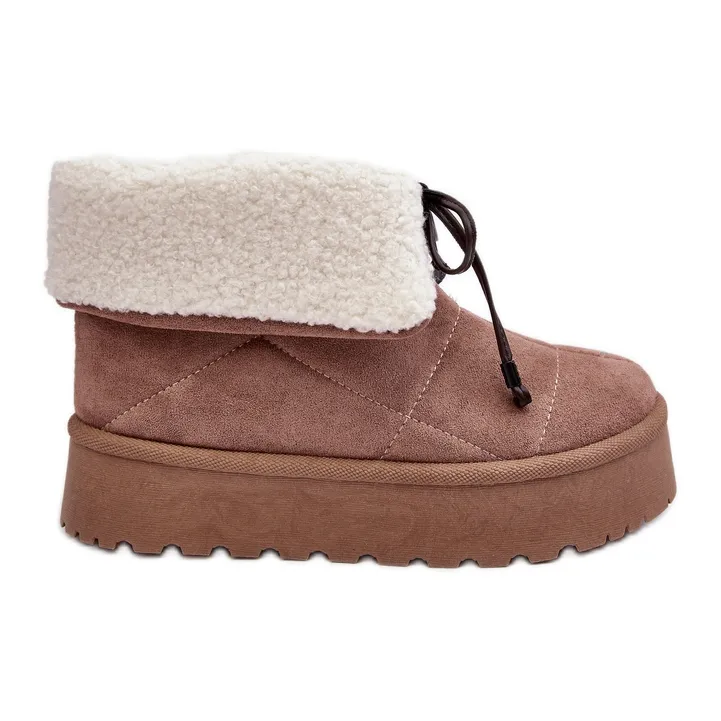 PS1 Olimuka beige snow boots with platform and sheepskin coat