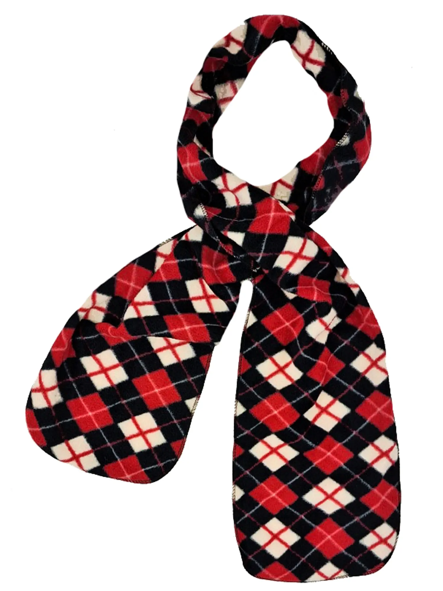 Red Black White Diamond Pattern Polar Fleece Scarf Gloves Hat Set