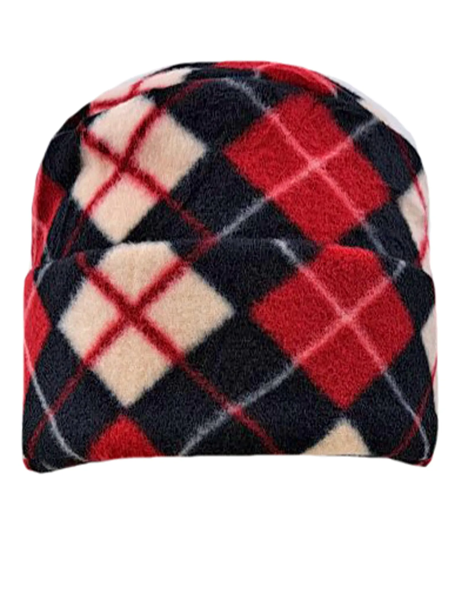 Red Black White Diamond Pattern Polar Fleece Scarf Gloves Hat Set