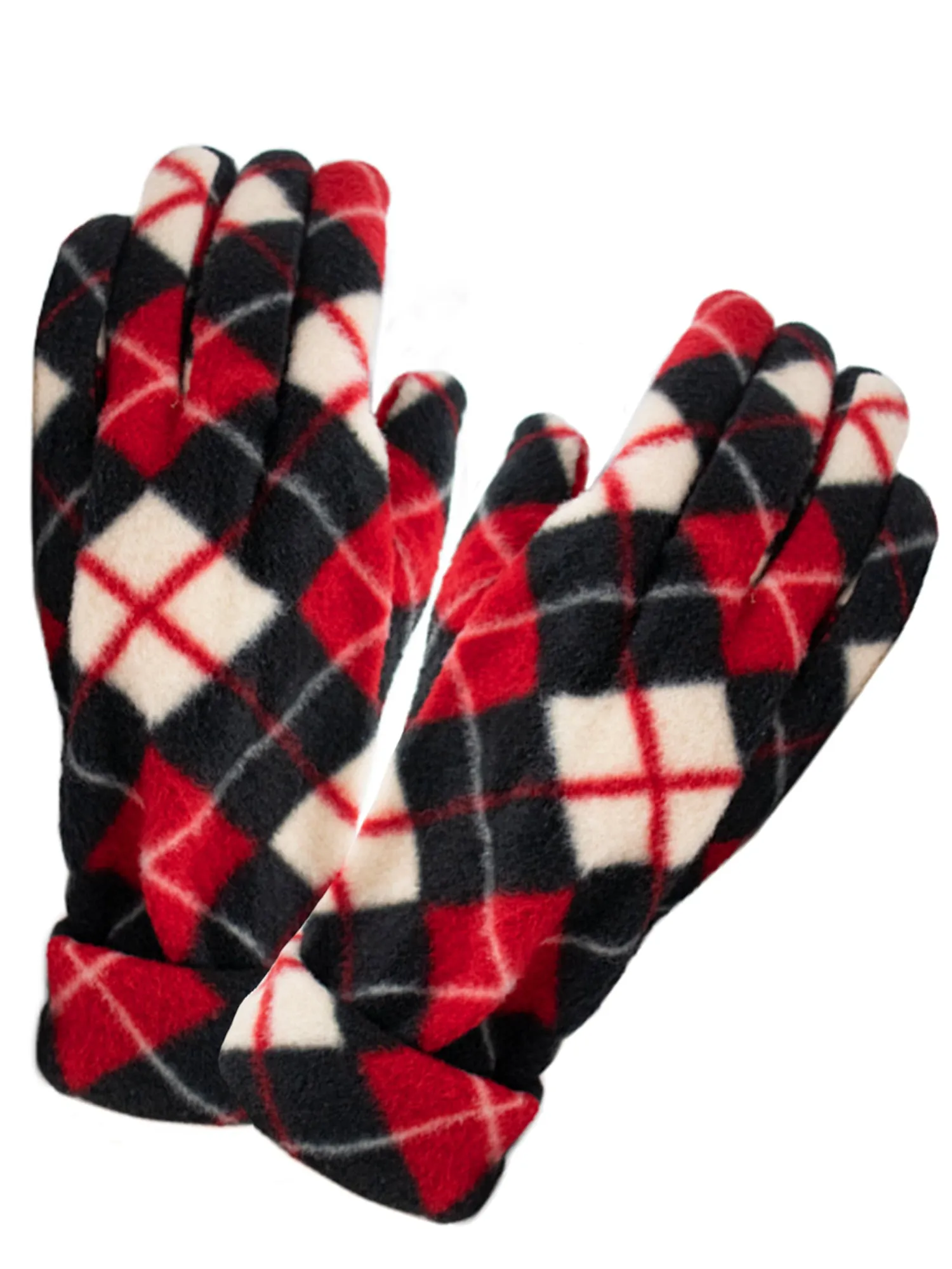 Red Black White Diamond Pattern Polar Fleece Scarf Gloves Hat Set