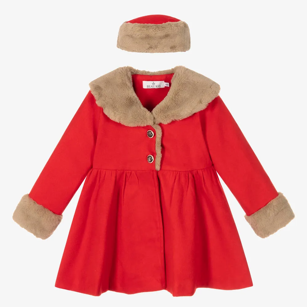 Red Faux Fur Coat and Hat