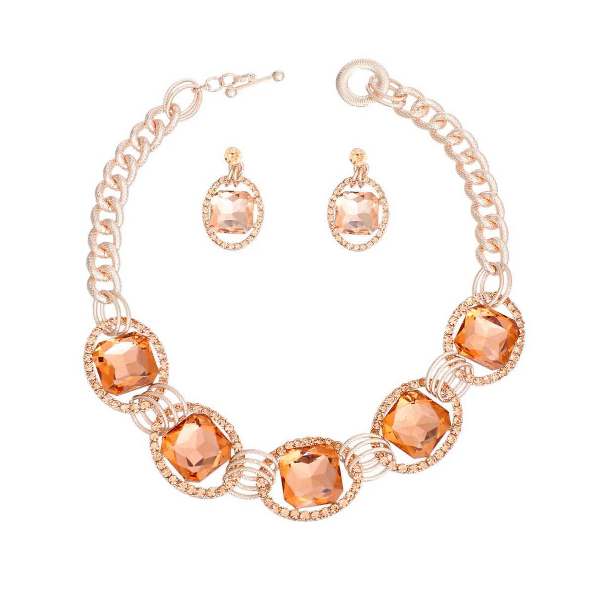 Rose Gold Crystal Link Necklace Set