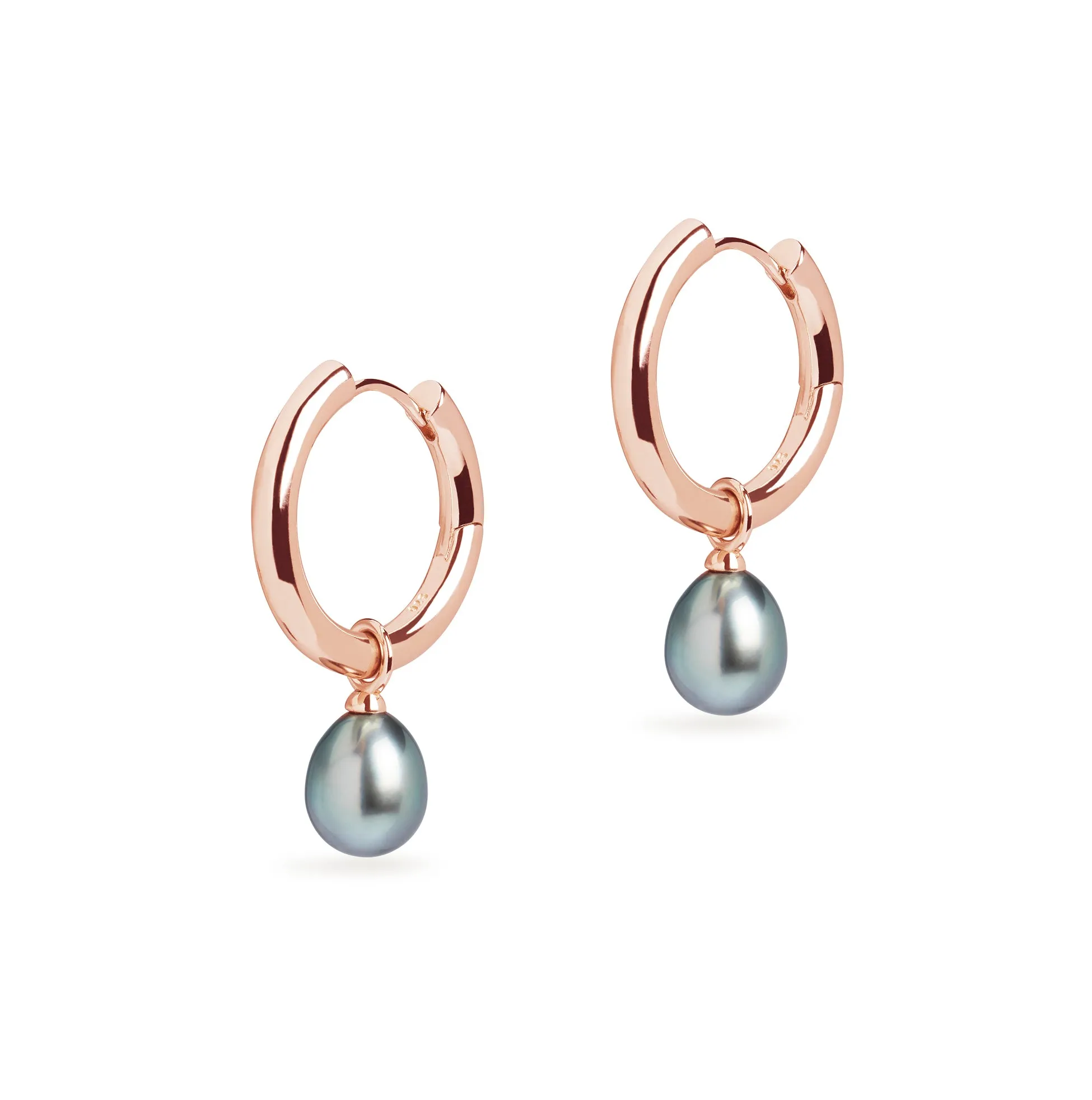 Rose Gold Midi Hoop Earring Set with Pearl Charm