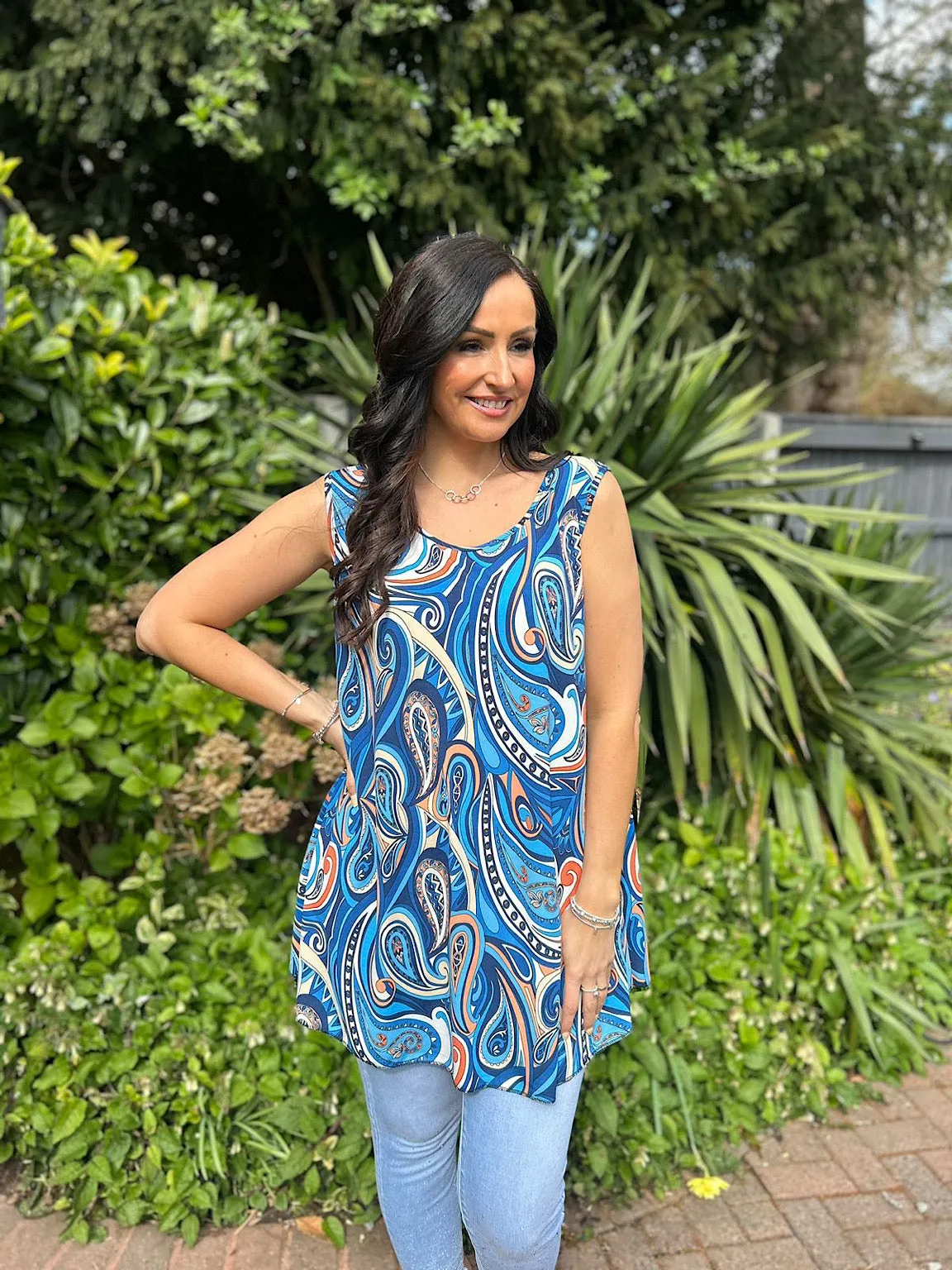 Royal Blue Paisley Pattern Vest Top Leah