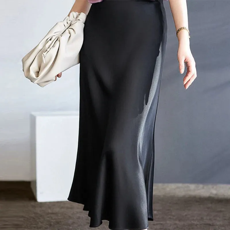 Elegant Fashion Satin Skirt Office Lady Temperament Simple All-match