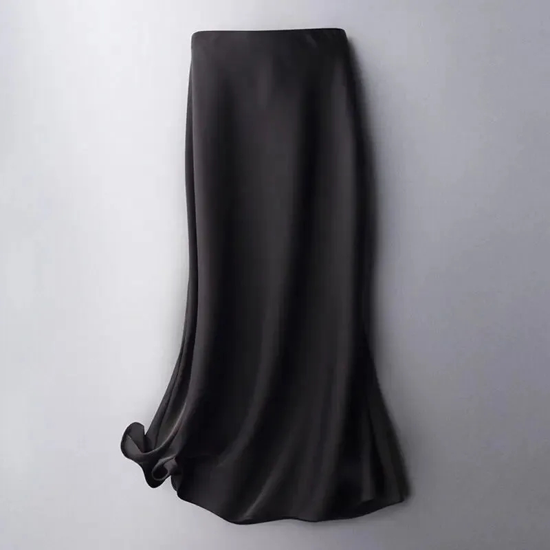 Elegant Fashion Satin Skirt Office Lady Temperament Simple All-match