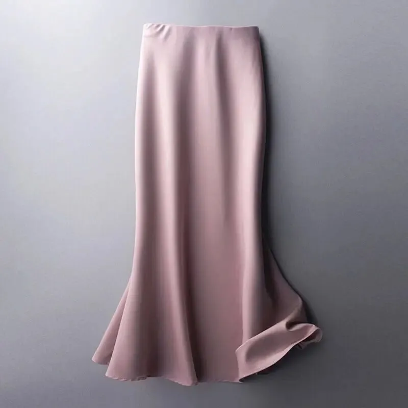 Elegant Fashion Satin Skirt Office Lady Temperament Simple All-match