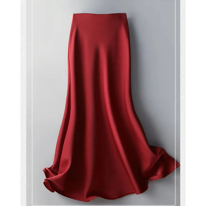 Elegant Fashion Satin Skirt Office Lady Temperament Simple All-match