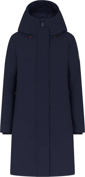 Save the Duck Women's Long Hooded Parka in Sienna Blue Black - Buy Now