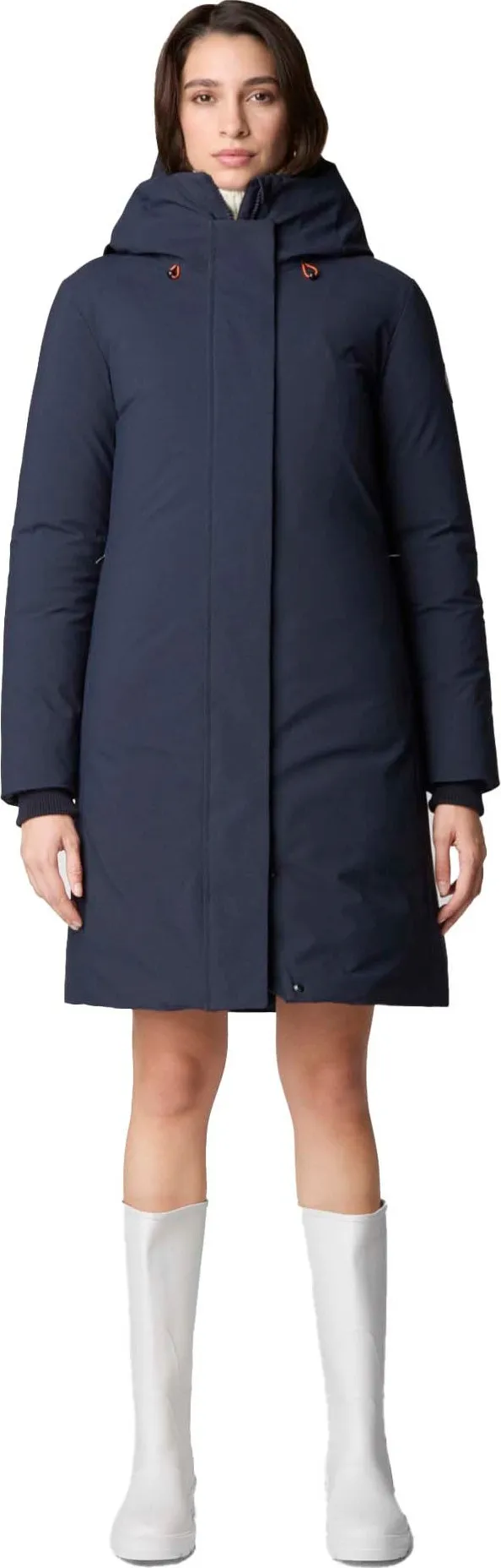 Save the Duck Women's Long Hooded Parka in Sienna Blue Black - Buy Now