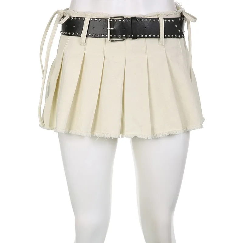 Solid A Line Mini Skirt with Sashes