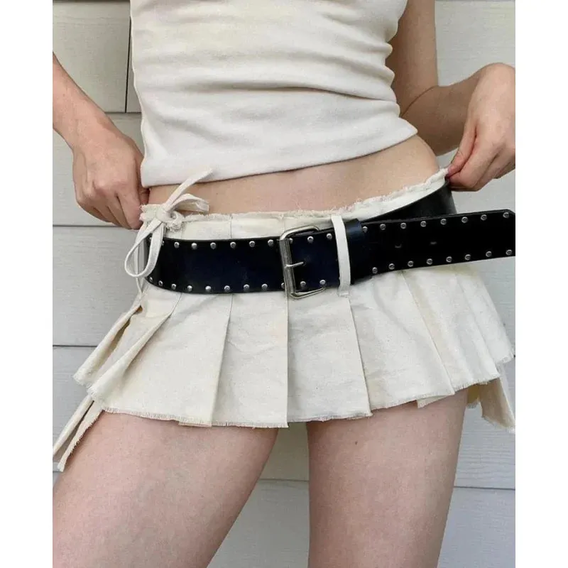 Solid A Line Mini Skirt with Sashes