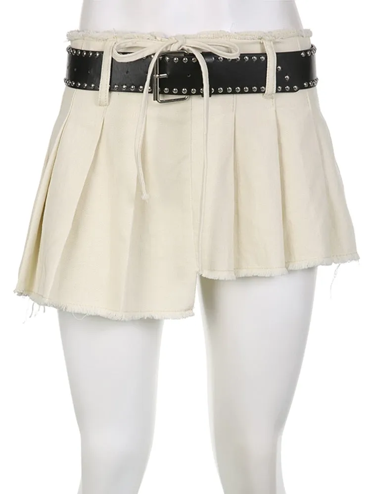 Solid A Line Mini Skirt with Sashes