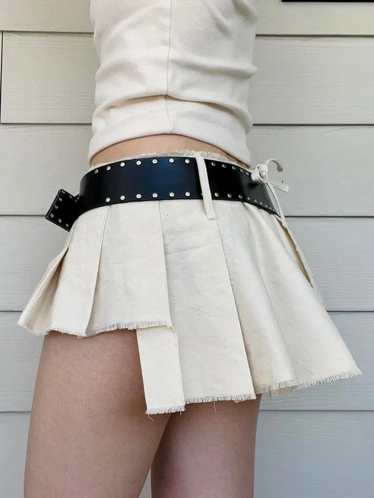 Solid A Line Mini Skirt with Sashes