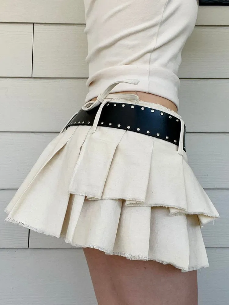 Solid A Line Mini Skirt with Sashes