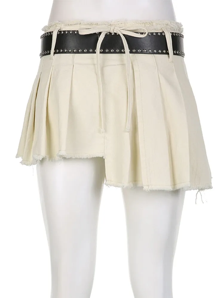 Solid A Line Mini Skirt with Sashes