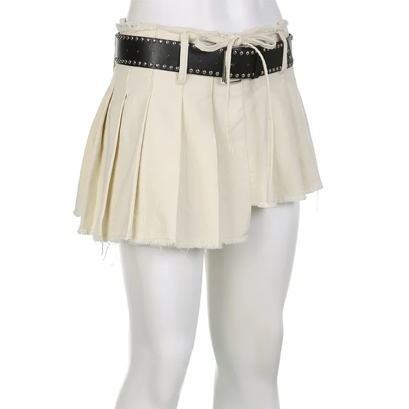 Solid A Line Mini Skirt with Sashes