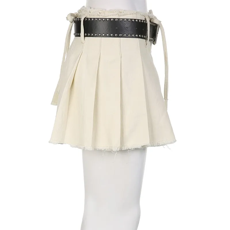 Solid A Line Mini Skirt with Sashes