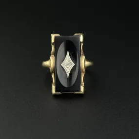 Size 5.5 Vintage Art Deco Black Onyx Diamond Ring