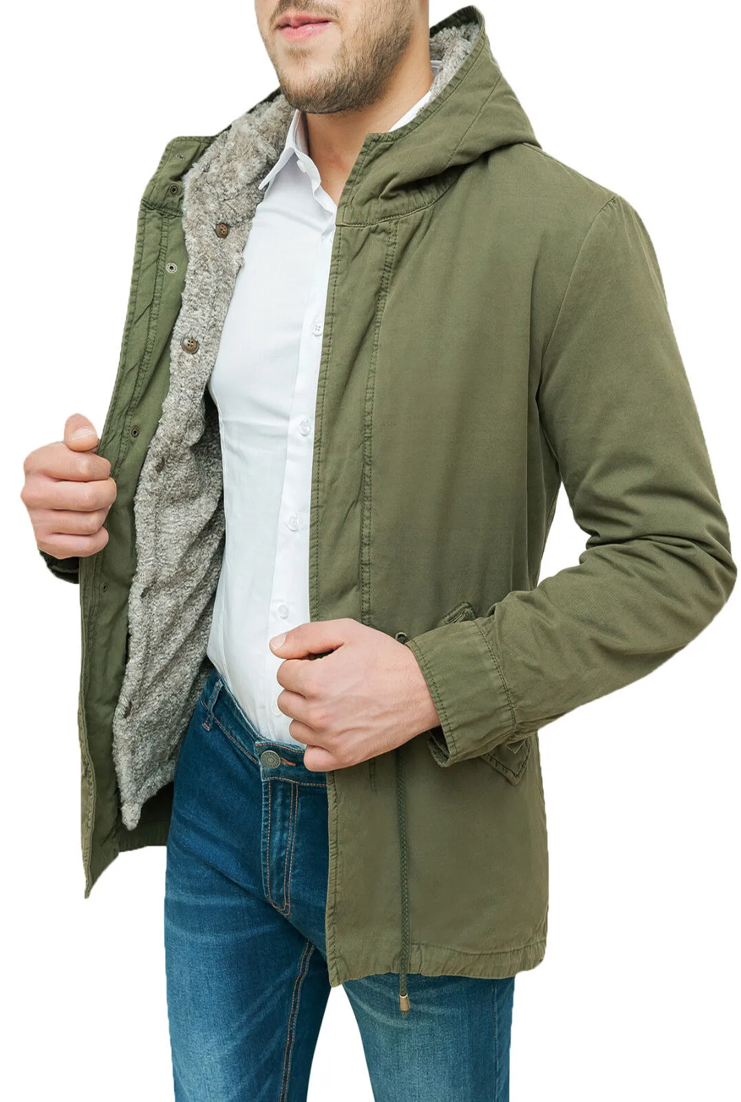 Men's Slim Fit Green Parka Jacket for Winter S M L XL XXL