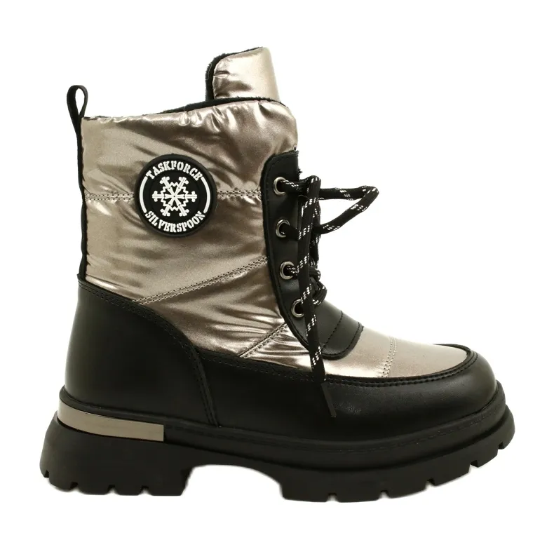 Miss Evento Pewter Black Snow Boots For Kids