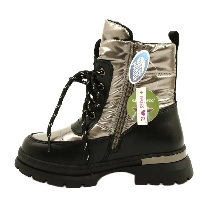 Miss Evento Pewter Black Snow Boots For Kids