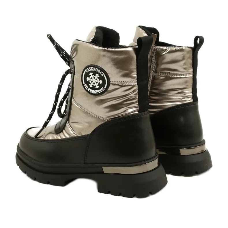 Miss Evento Pewter Black Snow Boots For Kids