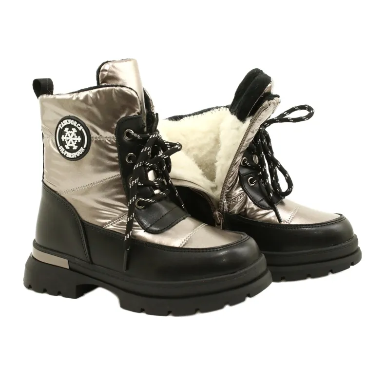 Miss Evento Pewter Black Snow Boots For Kids