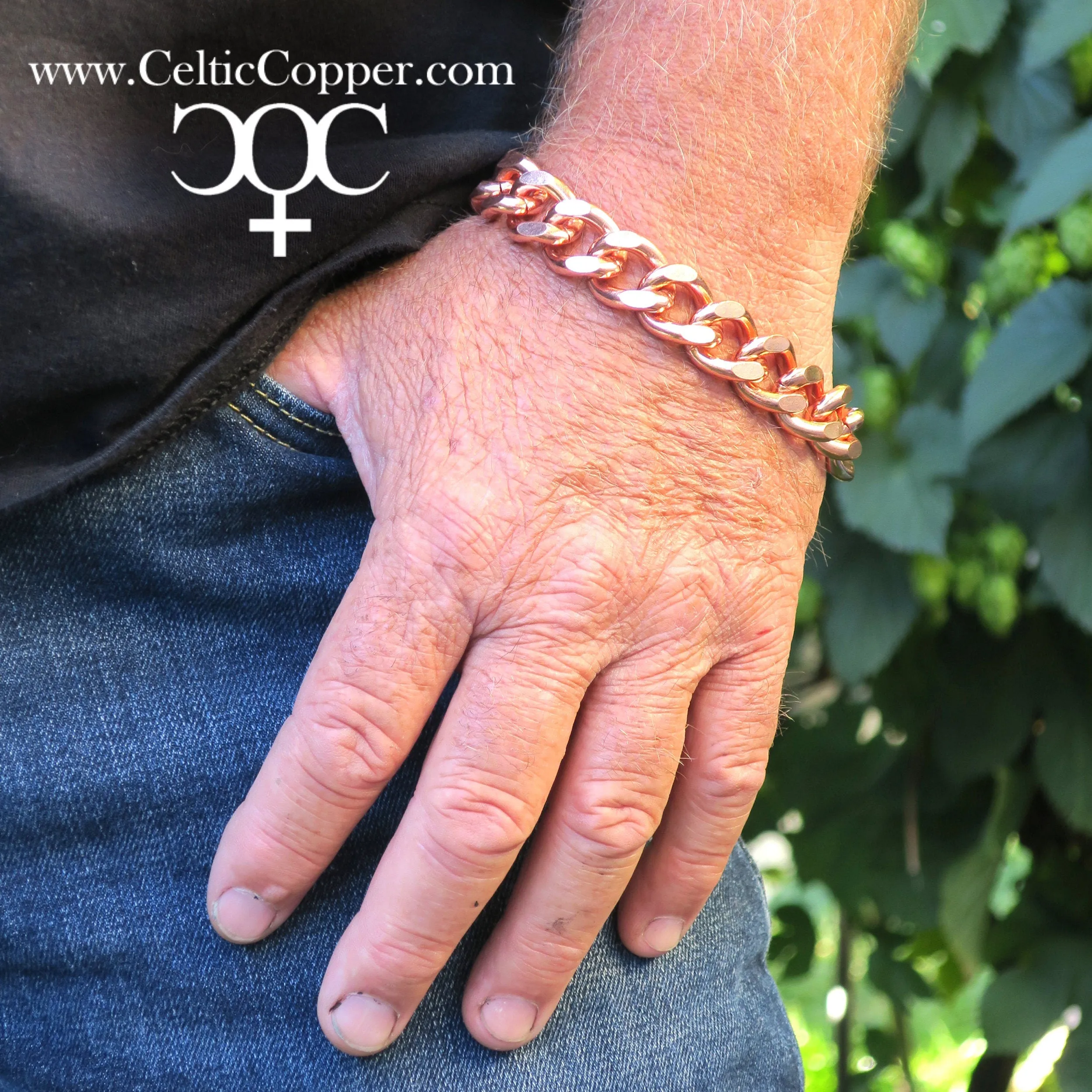 Men's Bracelet BC162M Custom Sized Copper Curb Chain Super Chunky Solid Copper Cuban Curb Chain Bracelet