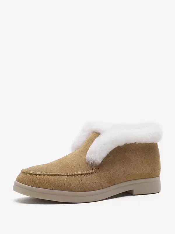 Suede Snow Boots Round Toe Slip On Winter Boots