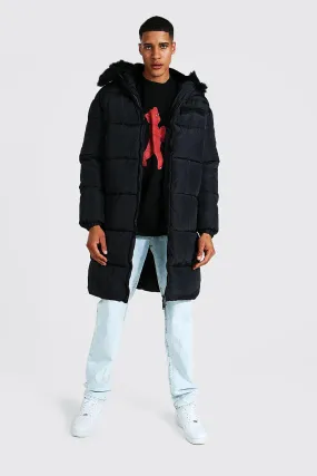 Tall Hooded Parka with Faux Fur Trim