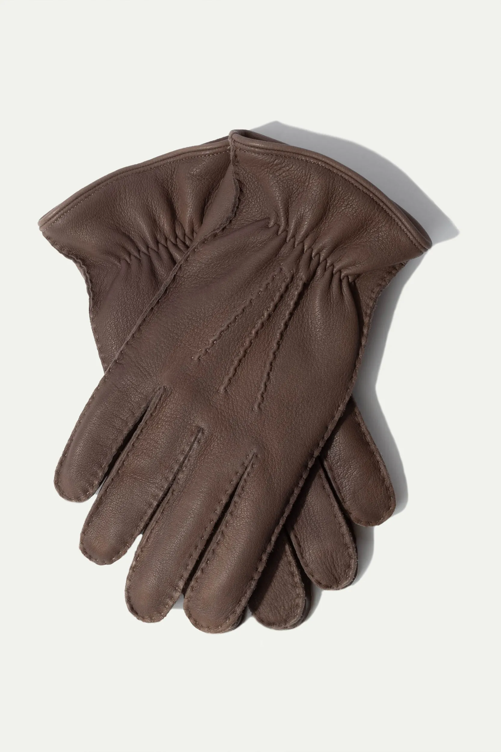 Italian Taupe Cashmere Lined Deerskin Leather Gloves