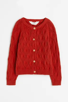 Textured Knit Cardigan Round Neck Long Sleeve Red Kids H and M GB