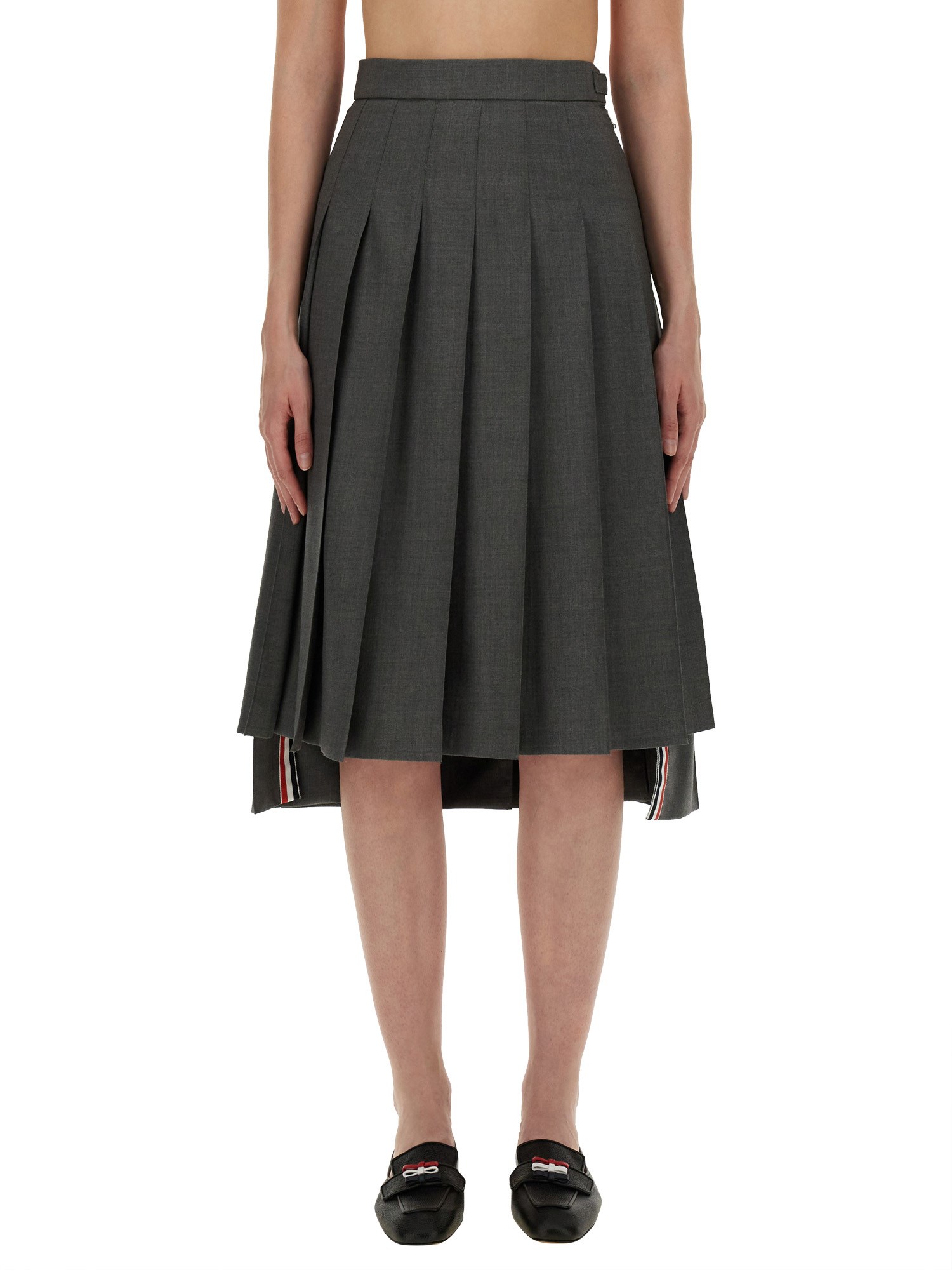 Wool Twill Super 120's Dropped Pleated Midi Skirt by Thom Browne