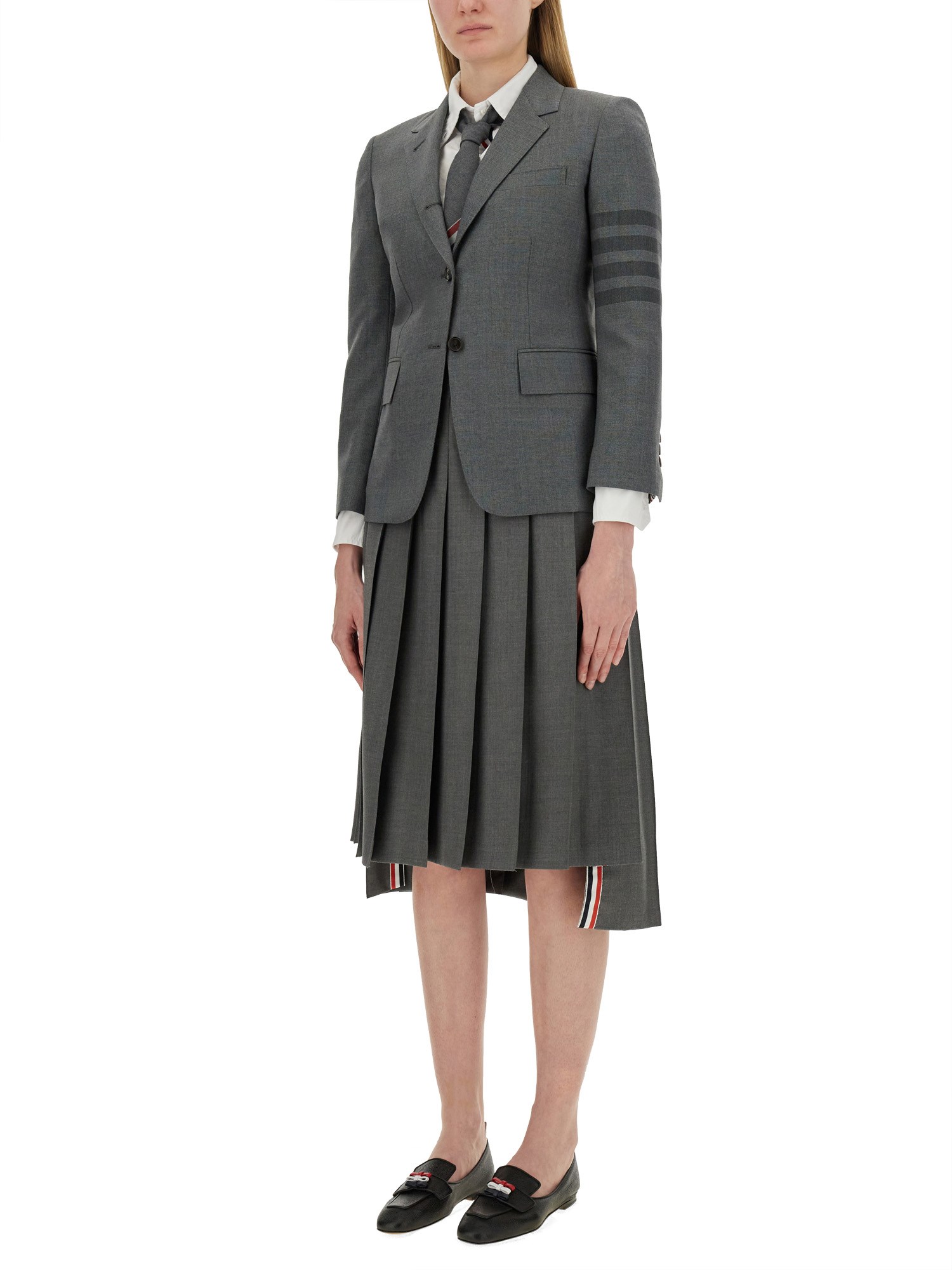 Wool Twill Super 120's Dropped Pleated Midi Skirt by Thom Browne