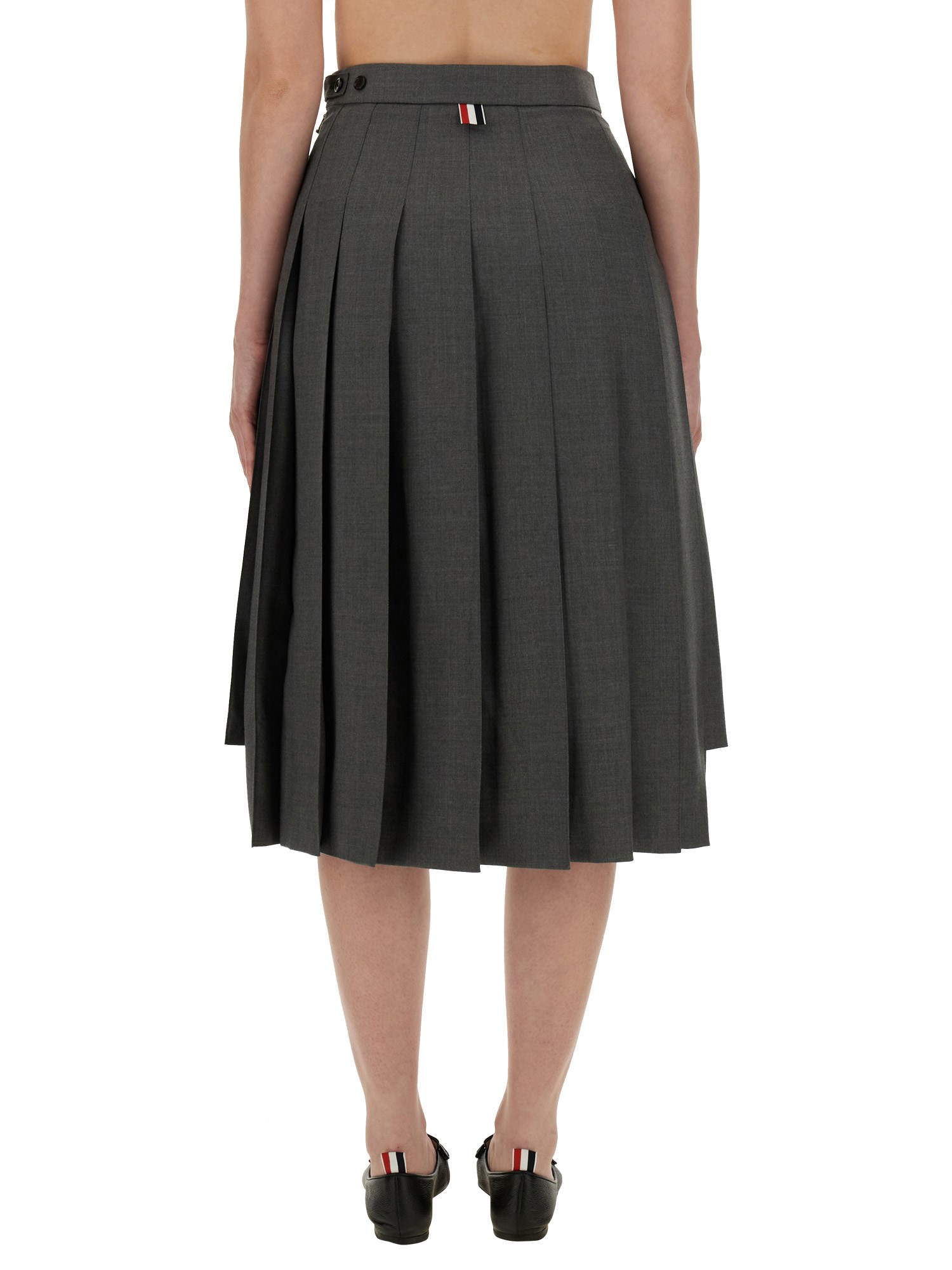 Wool Twill Super 120's Dropped Pleated Midi Skirt by Thom Browne