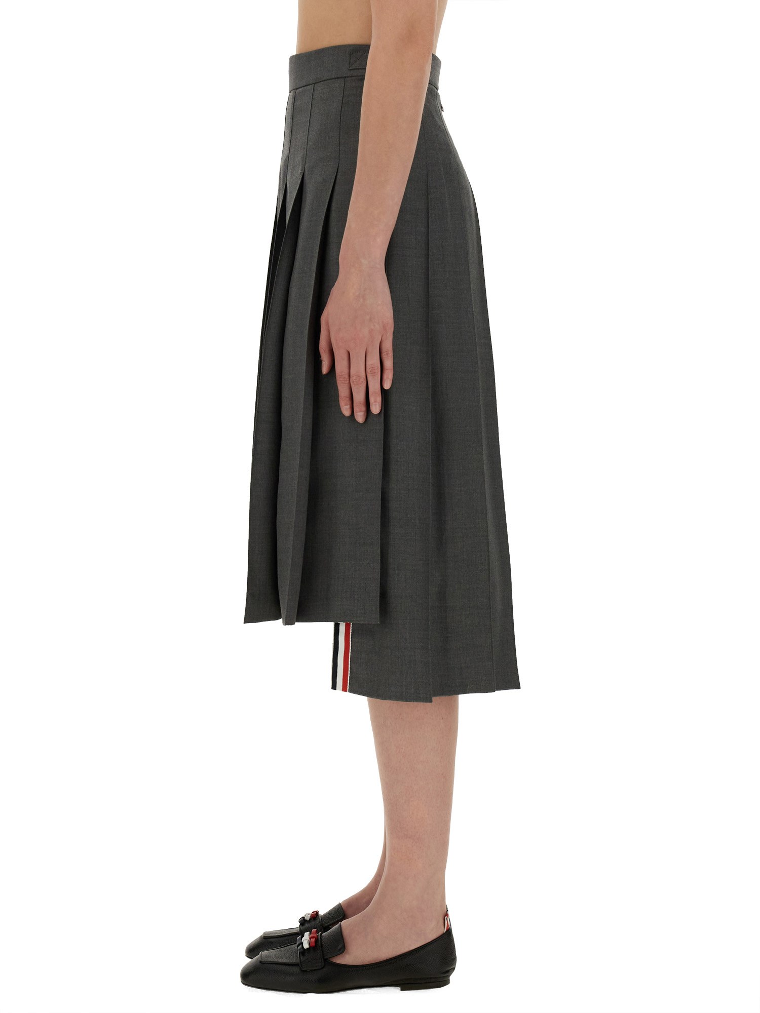 Wool Twill Super 120's Dropped Pleated Midi Skirt by Thom Browne