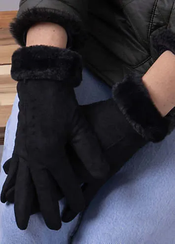 Totes Isotoner Ladies Black Faux Suede Gloves | Kaleidoscope