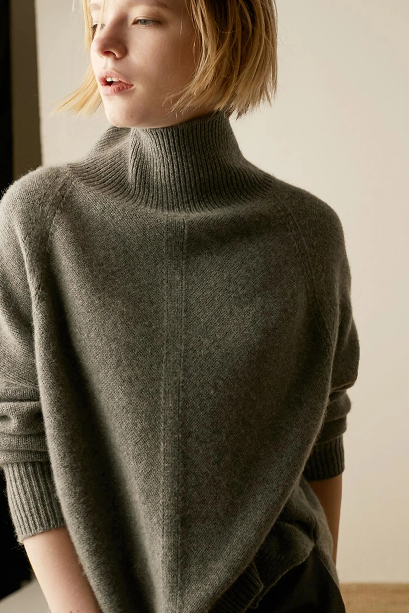 Wool Sweater with Turtleneck and Side Split