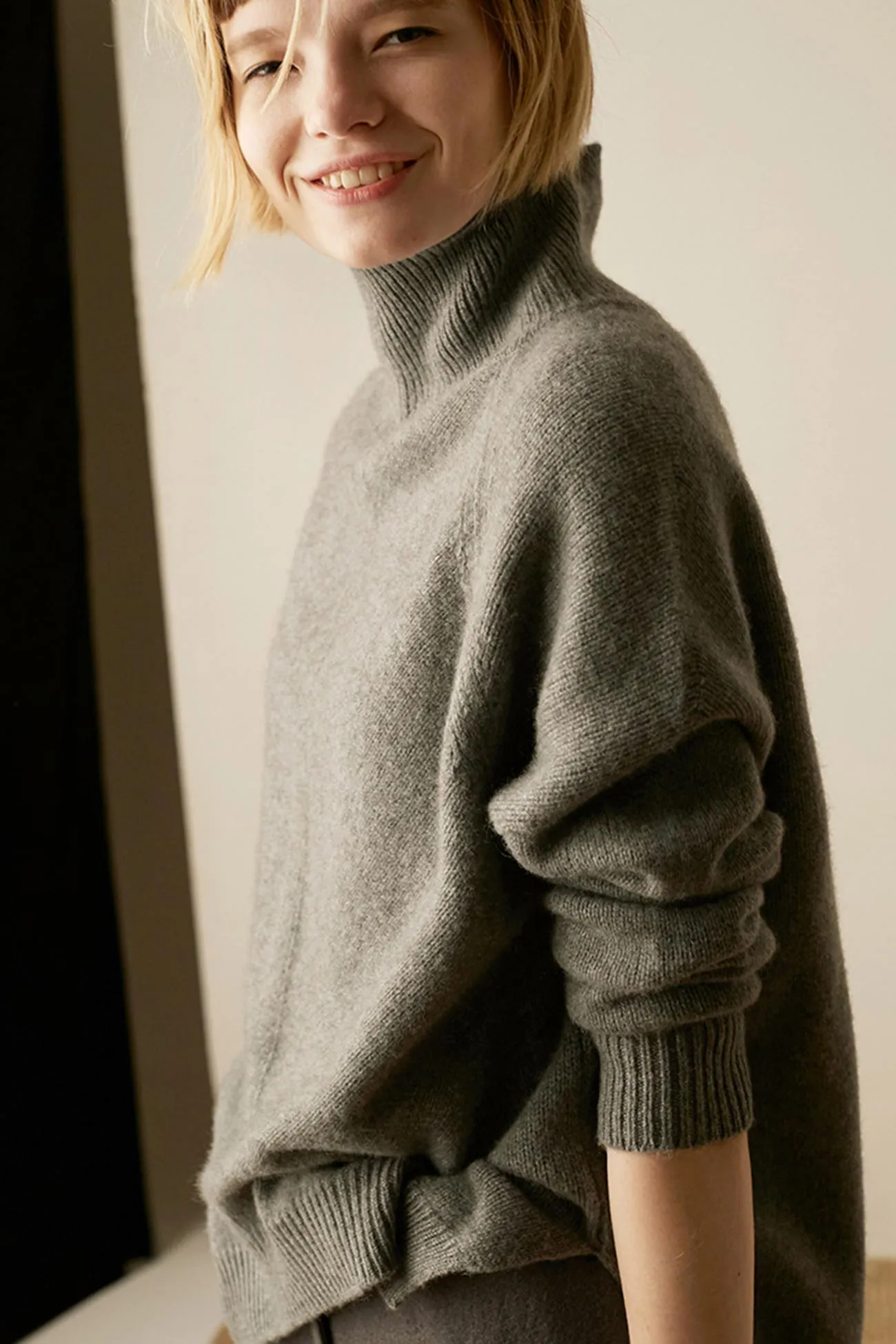 Wool Sweater with Turtleneck and Side Split