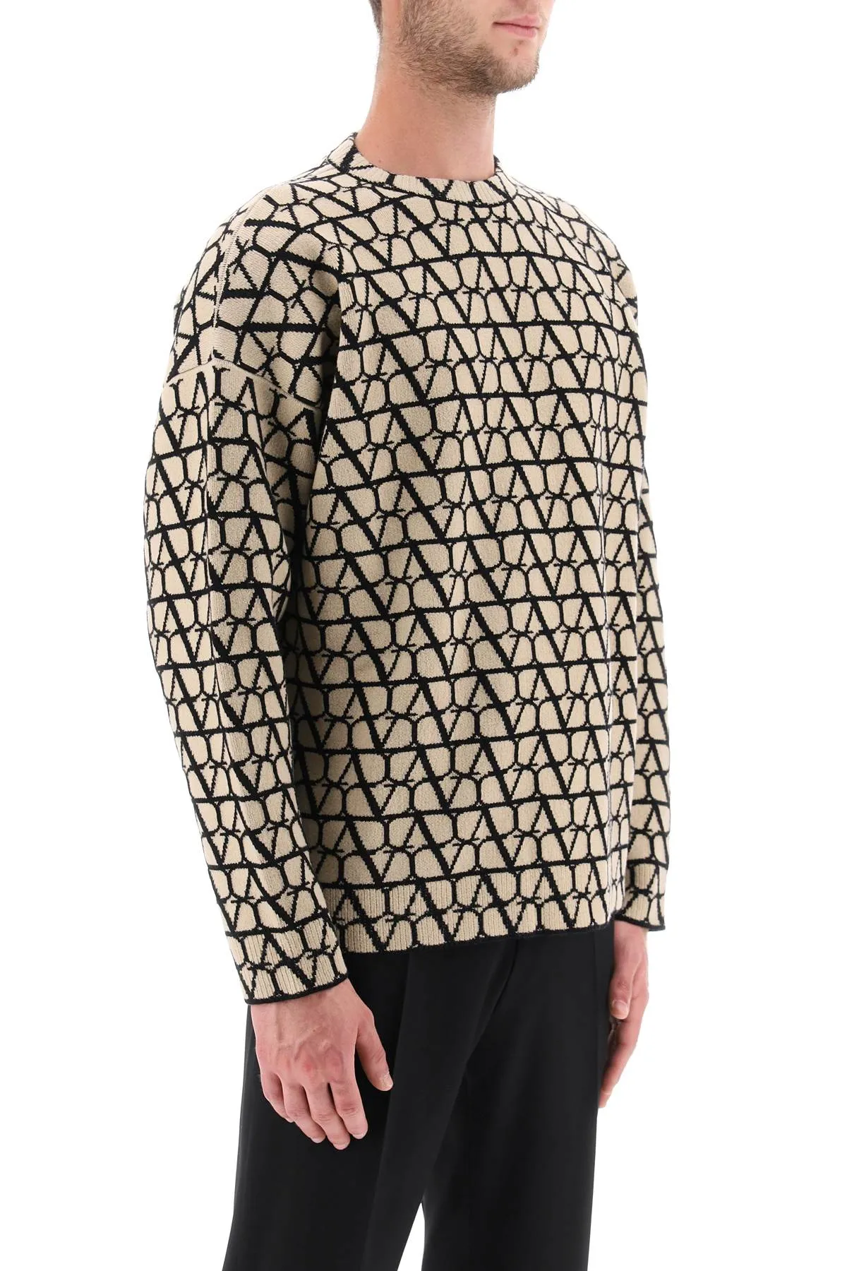 Valentino Garavani Toile Iconographe Wool Sweater 3V3KC27A9K3 ST Toile Iconograph Beige Nero