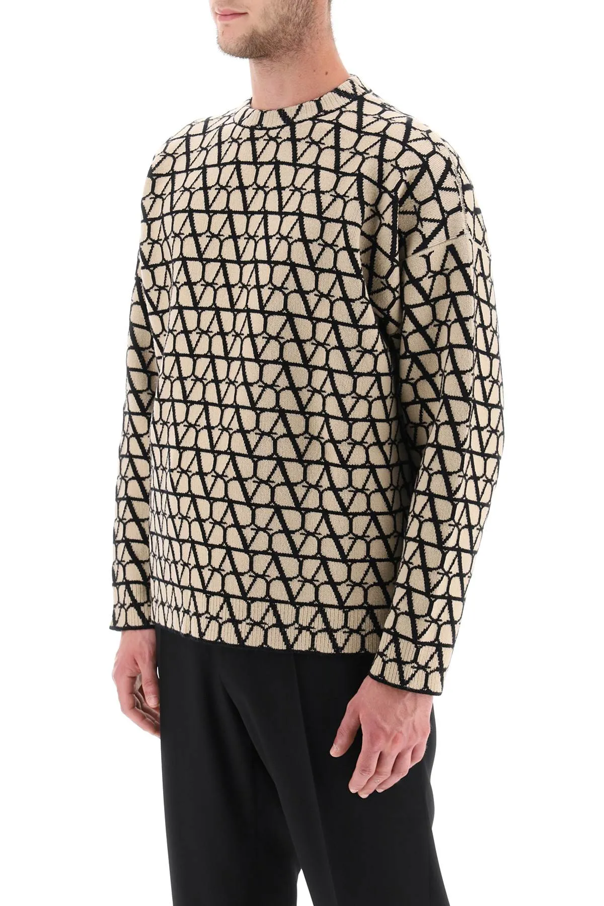 Valentino Garavani Toile Iconographe Wool Sweater 3V3KC27A9K3 ST Toile Iconograph Beige Nero