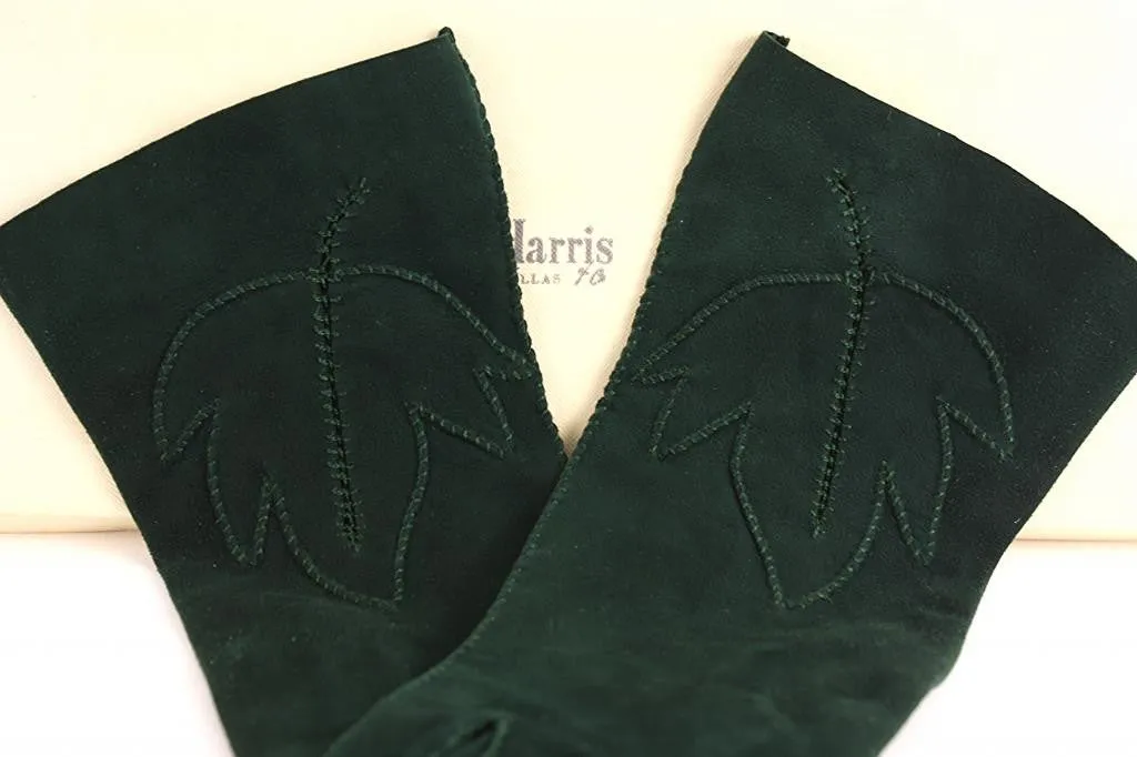 Vintage 1950 Green Suede Gloves