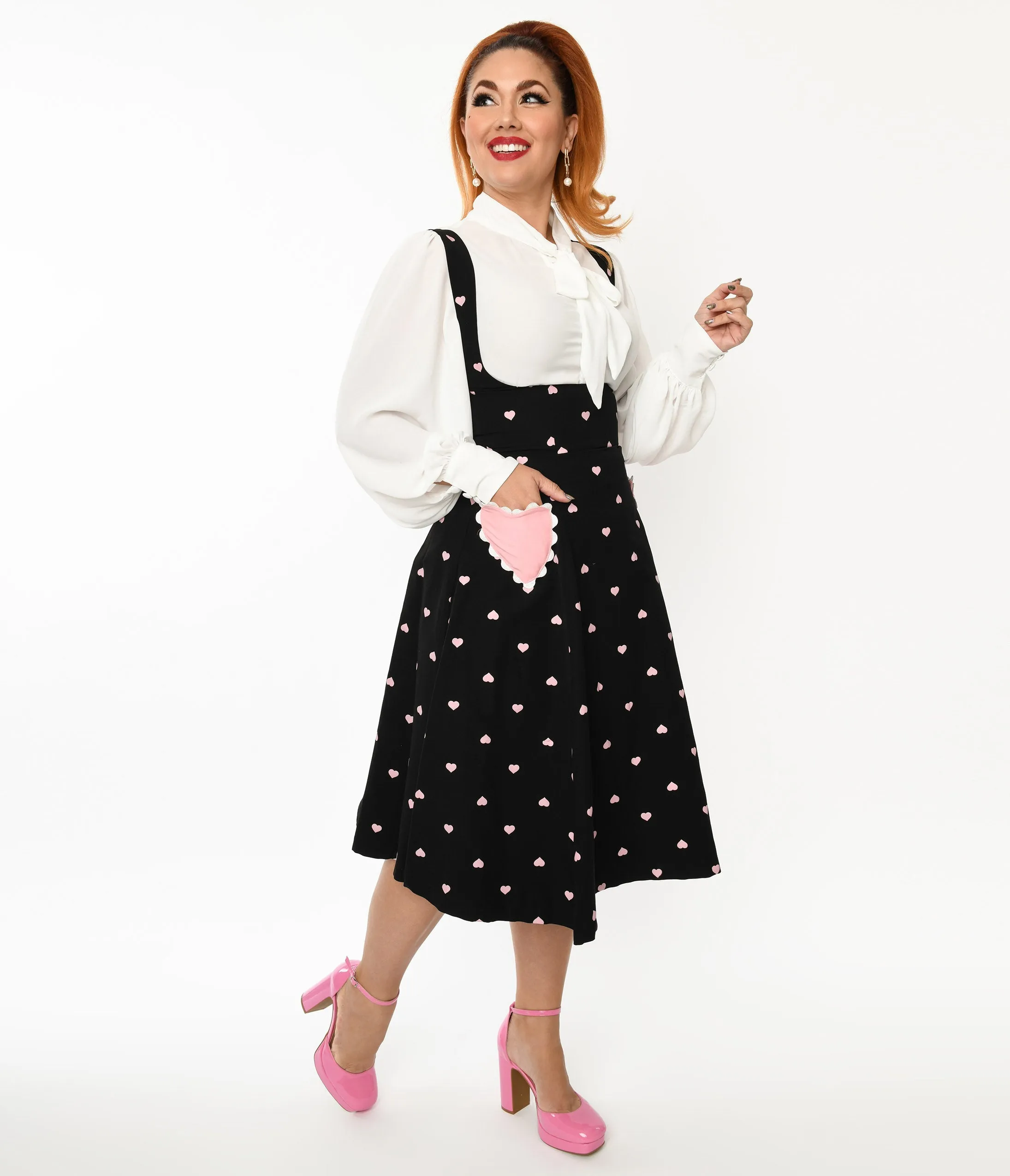 Black & Pink Heart Suspender Swing Skirt