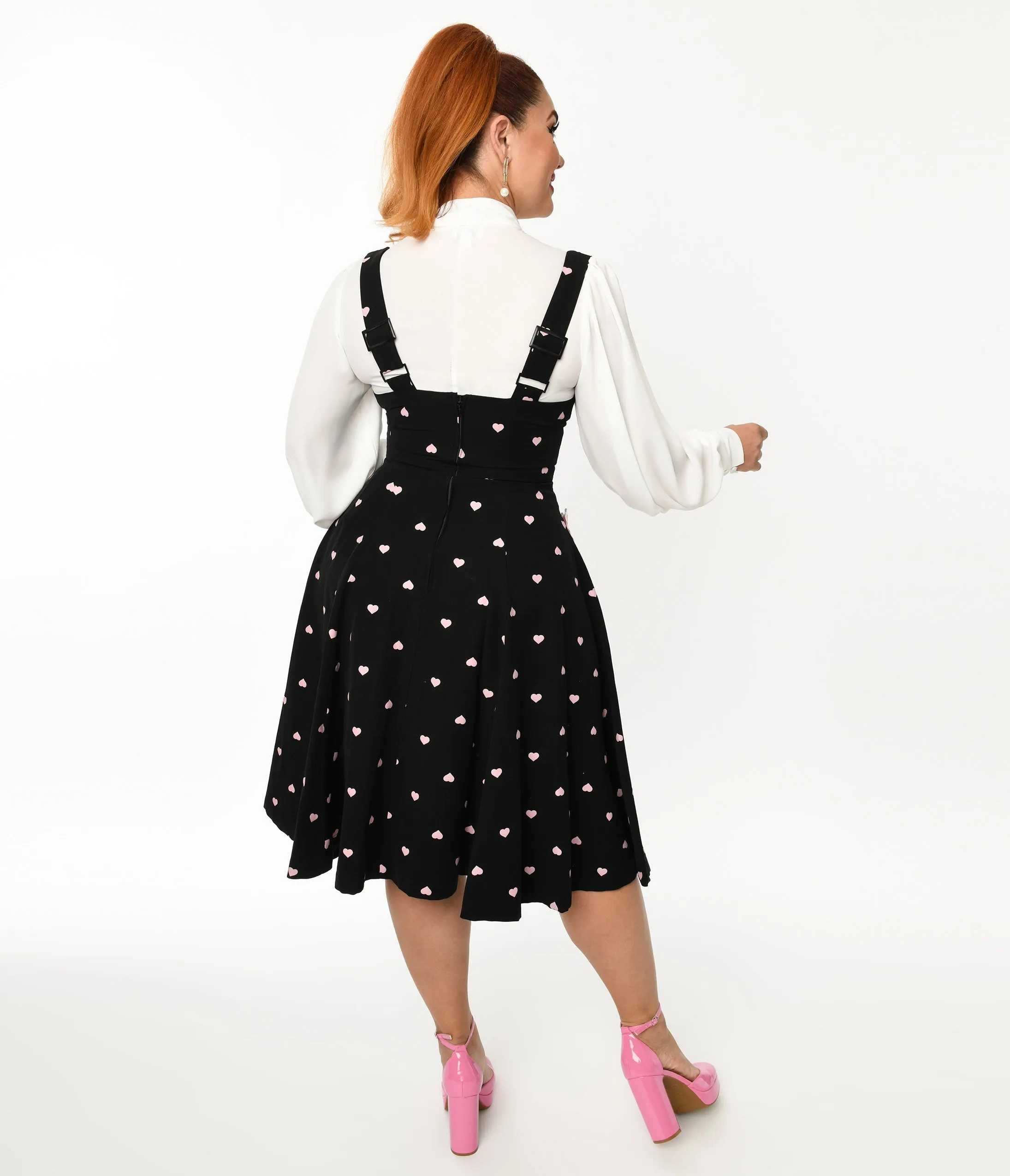 Black & Pink Heart Suspender Swing Skirt